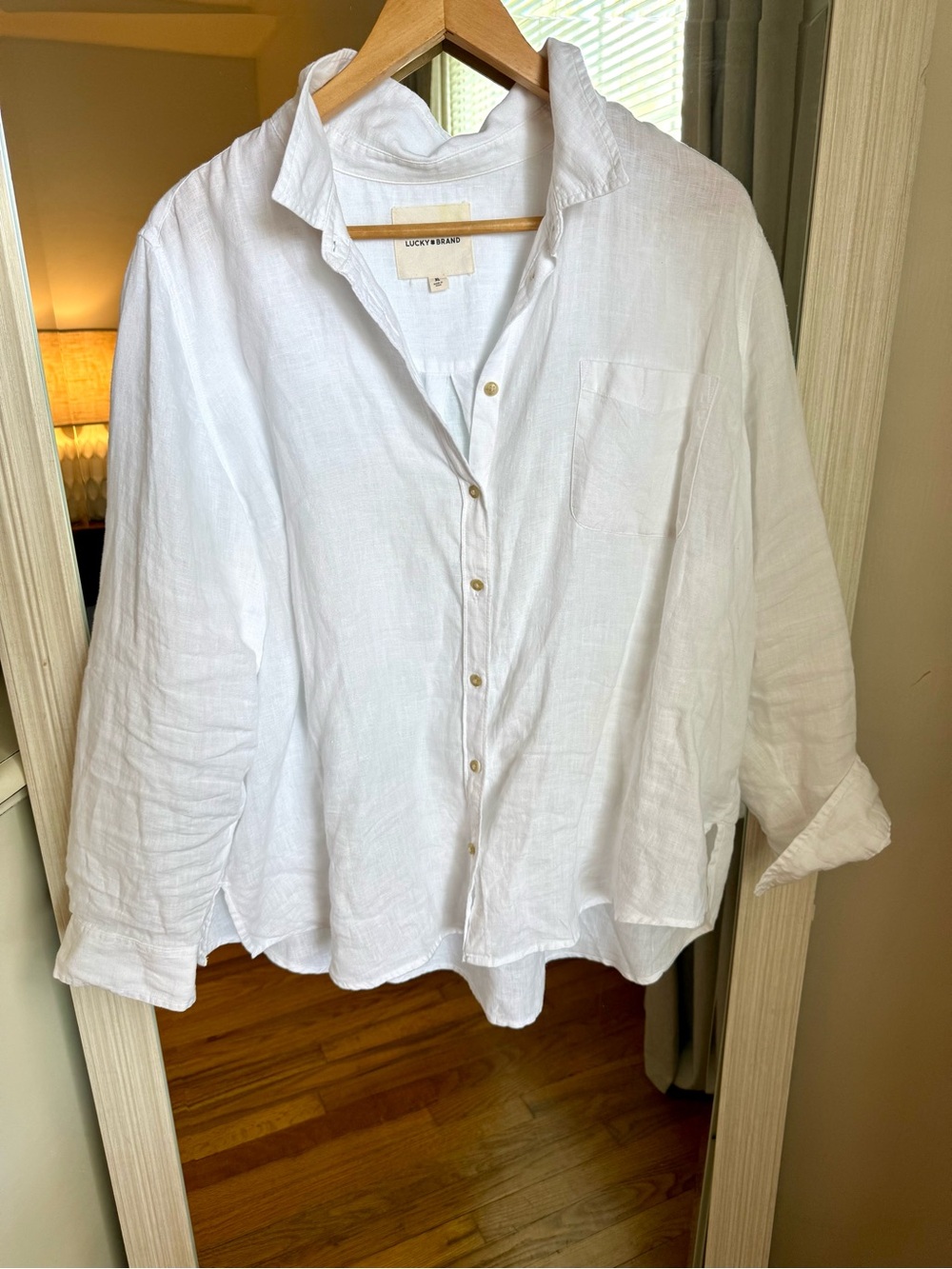 Women's Lucky Brand White Linen Long Sleeve Button